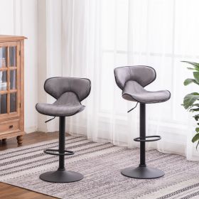 Masaccio Weathered Upholstery Airlift Adjustable Swivel Barstool with Chrome Base, Set of 2, Grey