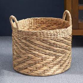 Isidore Round Water Hyacinth Seagrass Woven Basket with Handles - 15" x 15" x 15" - Natural Brown - For Clothes, Towels, Canvas