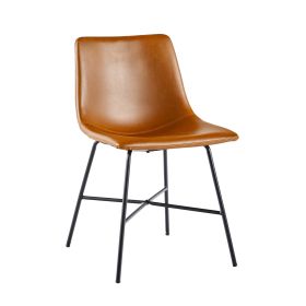 Modern Upholstered Dining Chair with Metal X Base, Set of 2, Whiskey Brown