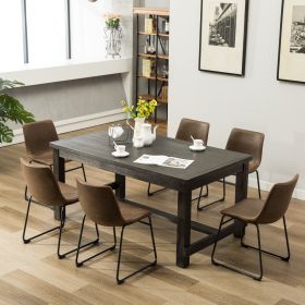 Lotusville 7-Piece Antique Black Finish Wood Dining Table with 6 Brown Faux Leather Chairs Set