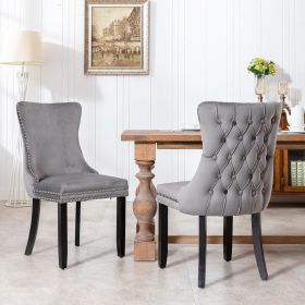 A&A Furniture,Upholstered Wing-Back Dining Chair with Backstitching Nailhead Trim and Solid Wood Legs,Set of 2, Gray,SW8809GY, KD