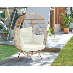 Manhattan Comfort Spezia Freestanding Steel and Rattan Outdoor Egg Chair with Cushions in Cream