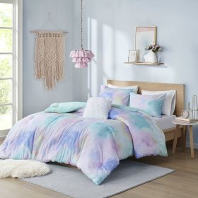 Watercolor Tie Dye Printed Comforter Set with Throw Pillow