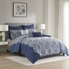 7 Piece Flocking Comforter Set with Euro Shams and Throw Pillows