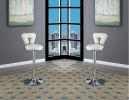 Adjustable Bar stool Gas lift Chair White Faux Leather Chrome Base metal frame Modern Stylish Set of 2 Chairs