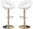 White Faux Leather Stool Adjustable Height Chairs Set of 2 Chair Swivel Design Chrome Base PVC Dining Furniture