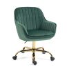 360Â° Green Velvet Swivel Chair With High Back, Adjustable Working Chair With Golden Color Base