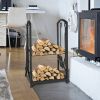 17.8x11.8x 29.3in Firewood Log Rack ; Black Wrought Iron Steel Frame Firewood Storage Holder with 4 Tools; for Fire Pit Fireplace; Black