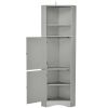 Tall Bathroom Corner Cabinet, Freestanding Storage Cabinet with Doors and Adjustable Shelves, MDF Board, Gray