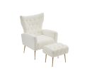 Modern Accent Chair with Ottoman, Comfy Armchair for Living Room, Bedroom, Apartment, Office (White)