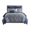 7 Piece Flocking Comforter Set with Euro Shams and Throw Pillows