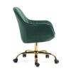 360Â° Green Velvet Swivel Chair With High Back, Adjustable Working Chair With Golden Color Base