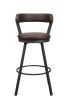 Pub Chairs 2pc Set Brown PU Upholstered Metal Base 29-inch Counter Height Chairs Seat 360-degree Swivel Dining Furniture