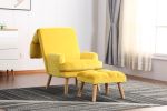 Soft Comfortable 1pc Accent Click Clack Chair with Ottoman Yellow Fabric Upholstered Oak Finish Legs Living Room Furniture