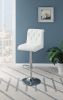 Adjustable Bar stool Gas lift Chair White Faux Leather Tufted Chrome Base Modern Set of 2 Chairs Dining Kitchen