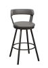 Gray Faux Leather Upholstered Metal Base Chairs Set of 2pc 360-degree Swivel Bar Height Design Pub Chairs Casual Style