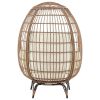 Manhattan Comfort Spezia Freestanding Steel and Rattan Outdoor Egg Chair with Cushions in Cream