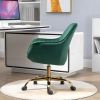 360Â° Green Velvet Swivel Chair With High Back, Adjustable Working Chair With Golden Color Base