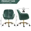 360Â° Green Velvet Swivel Chair With High Back, Adjustable Working Chair With Golden Color Base