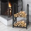 17.8x11.8x 29.3in Firewood Log Rack ; Black Wrought Iron Steel Frame Firewood Storage Holder with 4 Tools; for Fire Pit Fireplace; Black