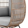 Manhattan Comfort Spezia Freestanding Steel and Rattan Outdoor Egg Chair with Cushions in Grey