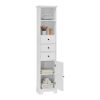 White Tall Bathroom Cabinet, Freestanding Storage Cabinet with 3 Drawers and Adjustable Shelf, MDF Board with Painted Finish