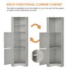 Tall Bathroom Corner Cabinet, Freestanding Storage Cabinet with Doors and Adjustable Shelves, MDF Board, Gray