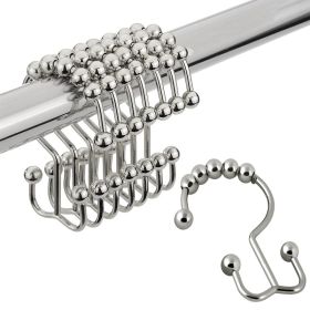 Double Shower Curtain Hooks Stainless Steel Rolling Shower Rings for Curtain Rod, Set of 12Pcs (Color: Nickel, Set: 12 Pieces Hooks)