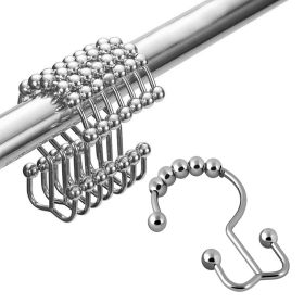 Double Shower Curtain Hooks Stainless Steel Rolling Shower Rings for Curtain Rod, Set of 12Pcs (Color: Chrome, Set: 12 Pieces Hooks)