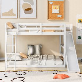 Full over Full Bunk Bed with Ladder, Slide and Shelves (Color: White)