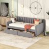 Twin Size Upholstered daybed with Drawers, Wood Slat Support,