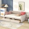 Twin Size Upholstered daybed with Drawers, Wood Slat Support,