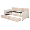 Twin Size Upholstered daybed with Drawers, Wood Slat Support,