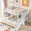 Full over Full Bunk Bed with Ladder, Slide and Shelves