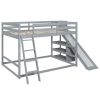 Full over Full Bunk Bed with Ladder, Slide and Shelves