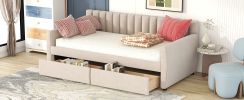 Twin Size Upholstered daybed with Drawers, Wood Slat Support,