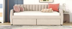 Twin Size Upholstered daybed with Drawers, Wood Slat Support,