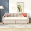 Twin Size Upholstered daybed with Drawers, Wood Slat Support,