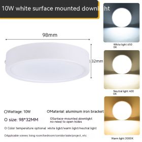 Ultra-thin Household Folding Punch Free Led Surface Mounted Downlight (Option: Neutral Light 4000K-White 10W)